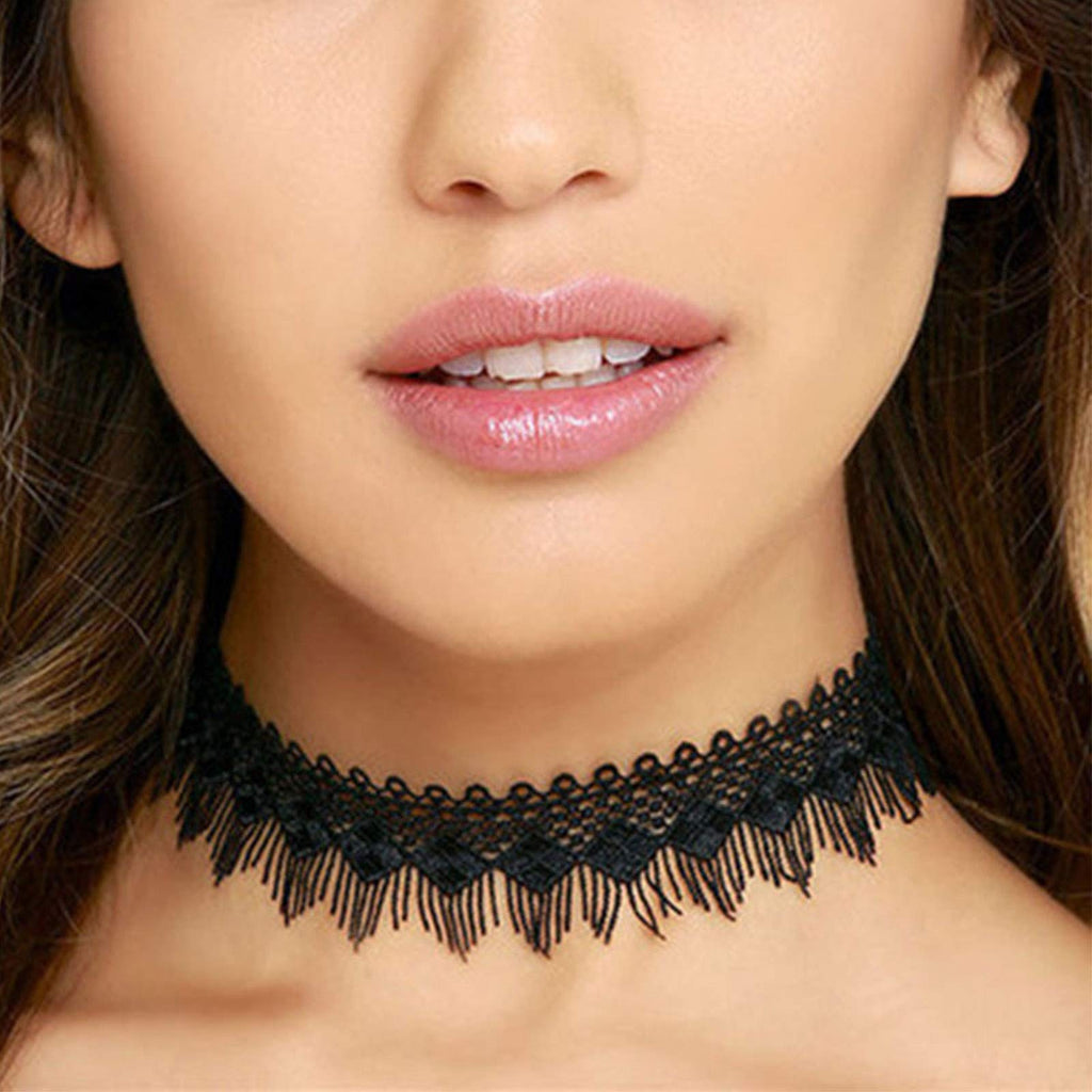 [Australia] - TseenYi Gothic Lace Choker Necklace Black Hollow Tattoo Necklace Choker Short Adjustable Boho Clavicle Chain Necklaces Jewelry for Women and Girls (Black) 