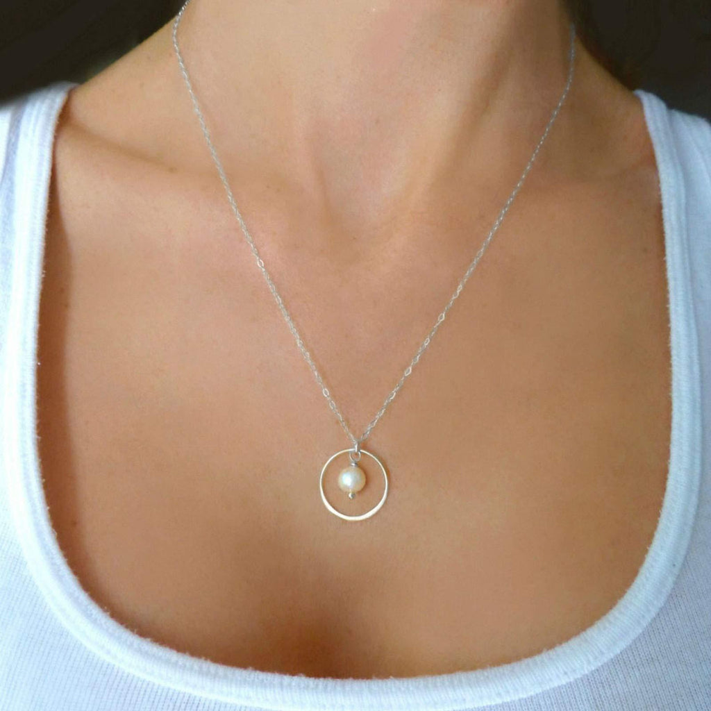 [Australia] - TseenYi Circle Pearl Necklace Chain Tiny Pearl Pendant Necklace Karma Eternity Chain Necklaces Jewelry for women and Girls (Silver) Silver 