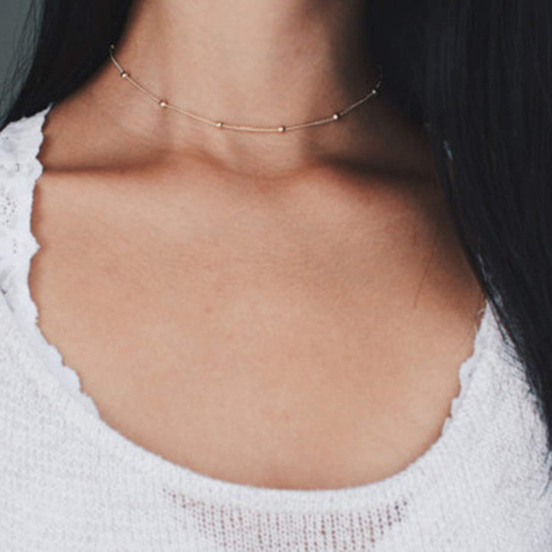 [Australia] - TseenYi Satellite Necklace Choker Tiny Beads Choker Gold Ball Chain Necklaces Bohemia Necklaces Jewelry for Women and Girls (Gold) 