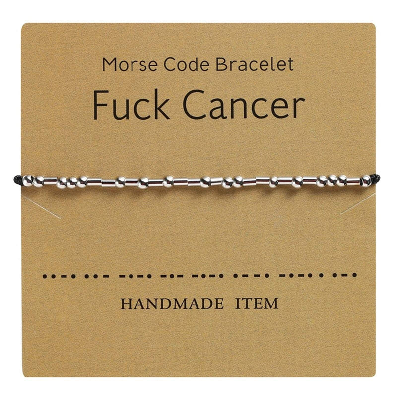 [Australia] - ZBOMR Morse Code Bracelet Silver Plated Beads on Silk Cord Friendship Bracelet Gift for Her Secret Message Gift Morris Jewelry for Women Men Present for Her Him Fuck Cancer 