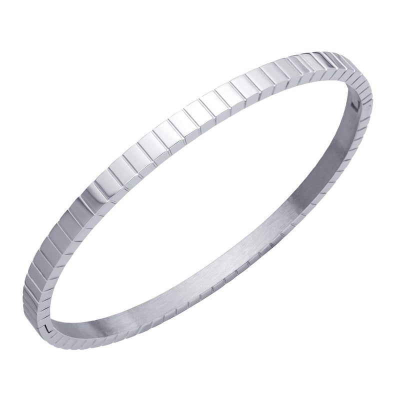 [Australia] - 555Jewelry 4mm Sparkly Stainless Steel Solid Hinged Bangle Bracelet for Women Silver 