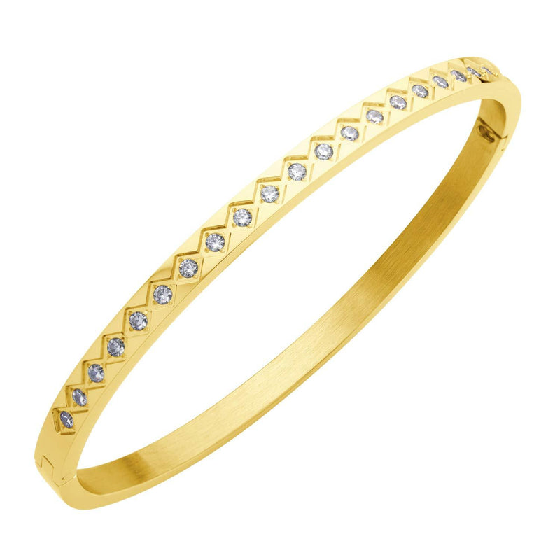 [Australia] - 555Jewelry 4mm Sparkly CZ Stainless Steel Hinged Bangle Bracelet for Women Gold 