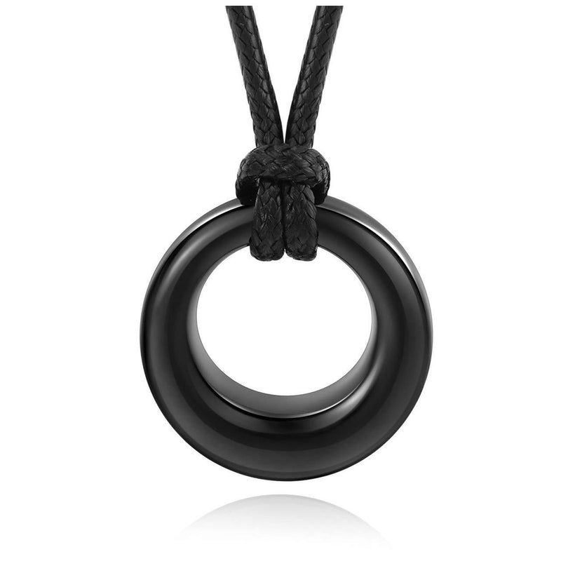 [Australia] - AllerPierce Cremation Urn Necklace for Ashes Stainless Steel Memorial Urns Pendant Necklaces Circle of Life Eternity Ashes Jewelry Keepsake for Men Women Black - Unengraved 