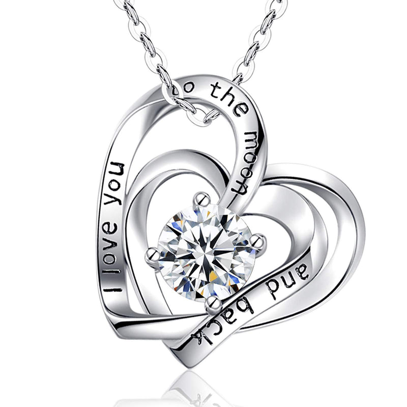 [Australia] - 925 Sterling Silver Heart Necklace, AEONSLOVE Heart I Love You Infinity Pendant Necklace with CZ Birthday Valentine's Day Jewellery Gifts for Women Girls, 18" Chain 