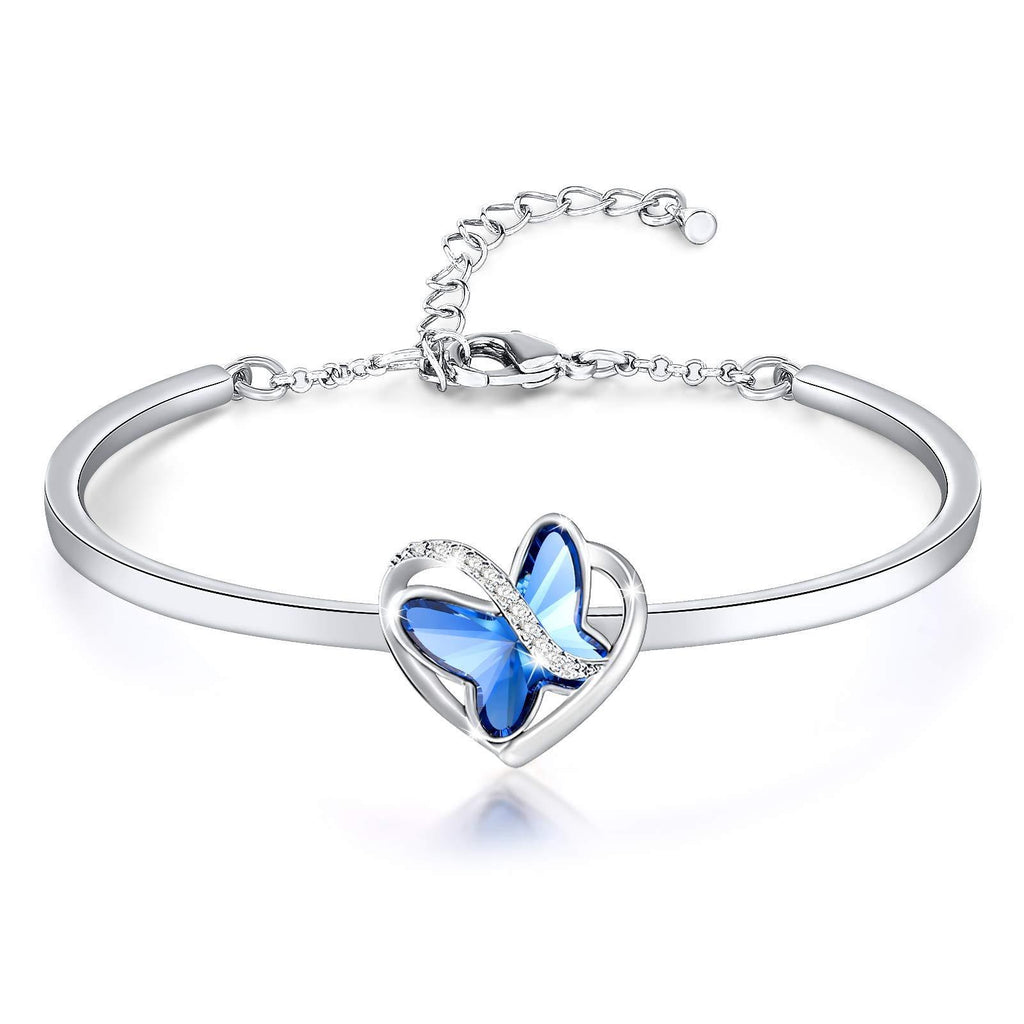 [Australia] - SNZM Silver Bracelets for Women Adjustable Bracelet with Twinkle Crystal Jewellery Gifts for Mum Wife Girlfriend on Birthday Anniversary 2-Blue 