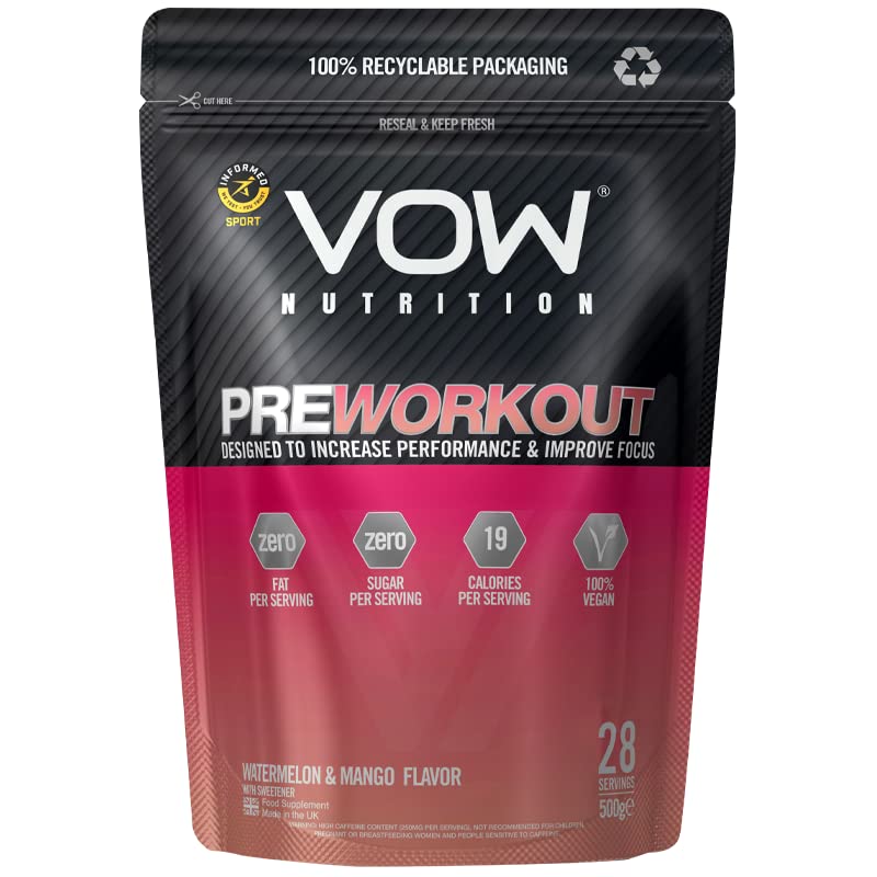 [Australia] - VOW Pre Workout Advanced Complex with Creatine, Beta Alanine, Caffeine, Improve Energy & Focus (Watermelon & Mango) Watermelon & Mango 