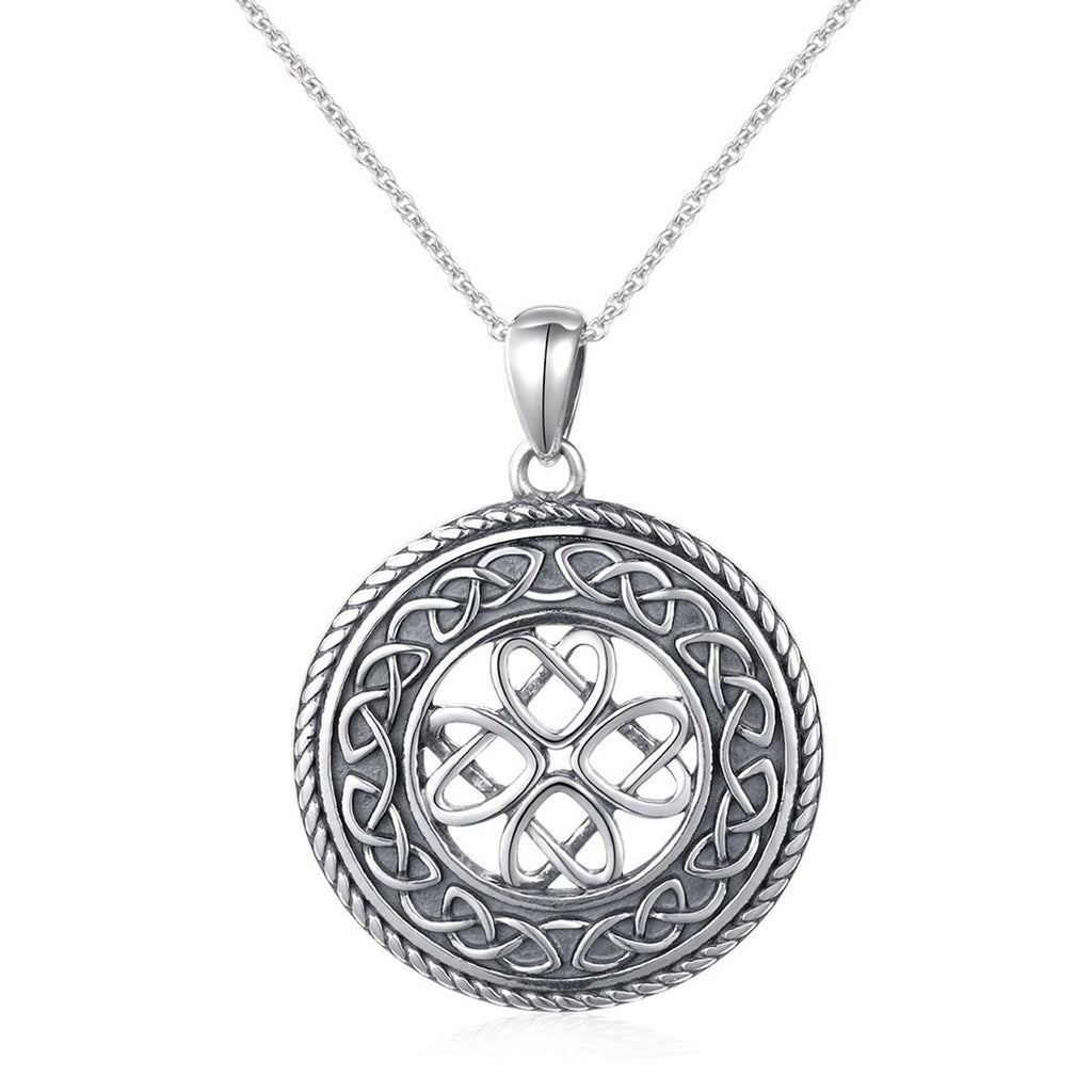 [Australia] - DAOCHONG 925 Sterling Silver Jewelry Oxidized Good Luck Irish Celtic Knot Medallion Round Pendant Necklace for Women Men, 20 inch 