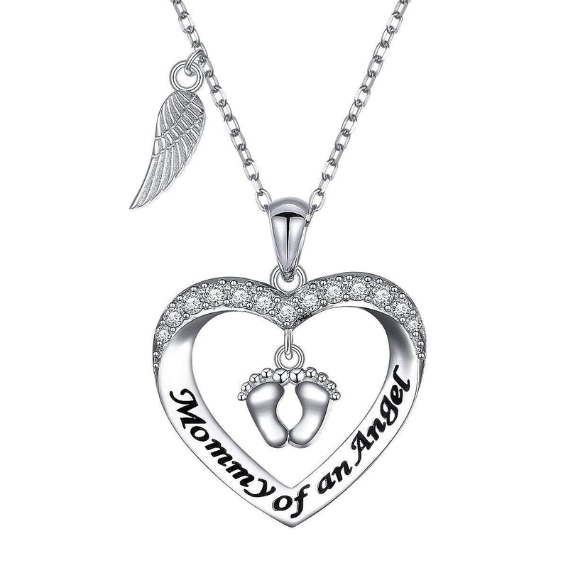 [Australia] - DAOCHONG 925 Sterling Silver Angel Wings Footprint Infinity Heart Necklace Mommy of an Angel Necklace Infant Child Loss Pregnancy Miscarriage Stillborn Memorial Jewelry Gift for Mom Heart Shape 