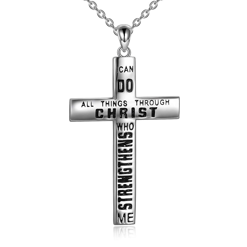 [Australia] - VENACOLY Cross Pendant Necklace 925 Sterling Silver Christian Jewellery Gifts For Women Men cross necklace with engraved 