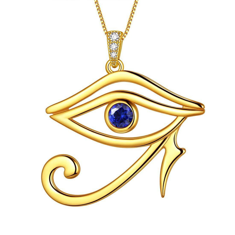 [Australia] - Aurora Tears Egyptian Eye of Horus Necklaces/Stud Earrings/Jewelry Set 925 Sterling Silver Evil Eye Pendant/Earring/Set Jewelry for Men and Women Gold Plated Necklace 