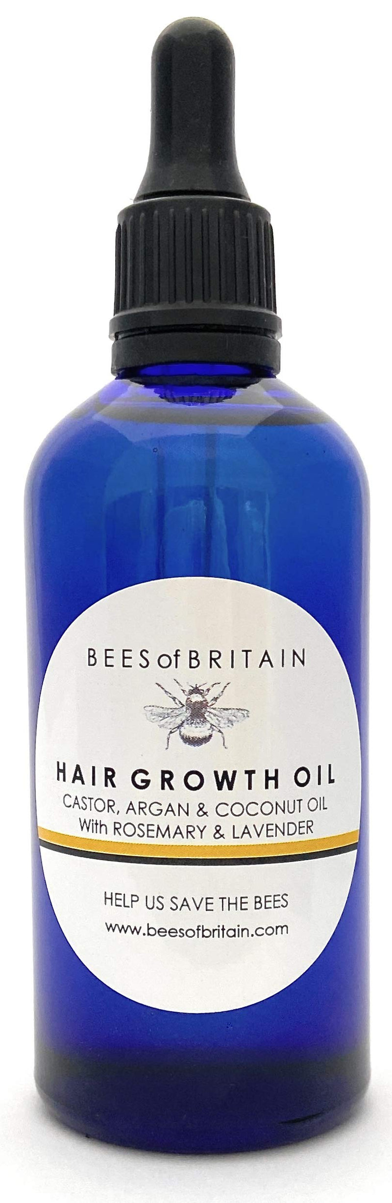 [Australia] - HAIR GROWTH OIL - CASTOR, ARGAN & COCONUT OIL + ROSEMARY & LAVENDER -100 ml by BEES of BRITAIN 100% Natural. Natural Oils to Promote Hair Growth. We Donate 5% of Profit to Help Save Bees + Pollinators 