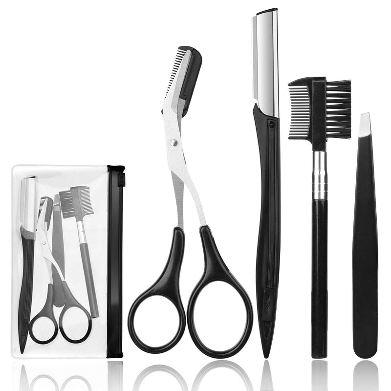 [Australia] - 4 Pcs Eyebrow Trimming Kit Eyebrow Grooming Set with Tweezers Scissors Eyebrow Razor and Eyebrow Brush for Women and Men 
