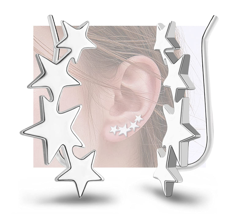 [Australia] - Sterling Silver Star Ear Climber - Hypoallergenic Ear Cuffs Stars Ear Crawler for Women Girls 