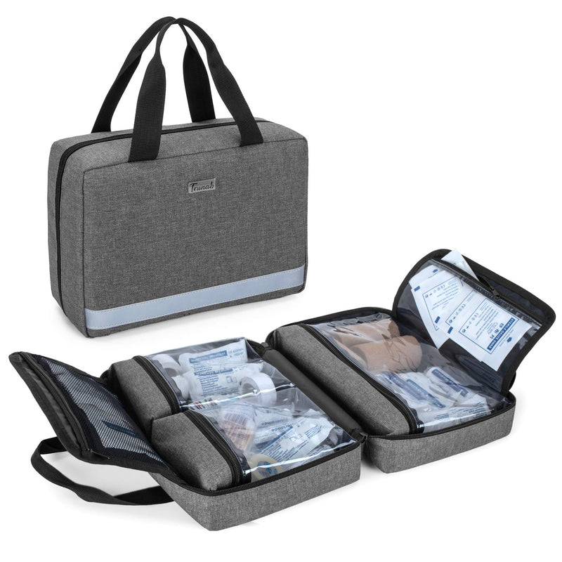 [Australia] - Trunab Small First Aid Kit Bag Empty Portable Emergency Kits Trauma Bag, Ideal for Car, Home, Camping and Hiking, Grey, Bag ONLY - Patented Design 