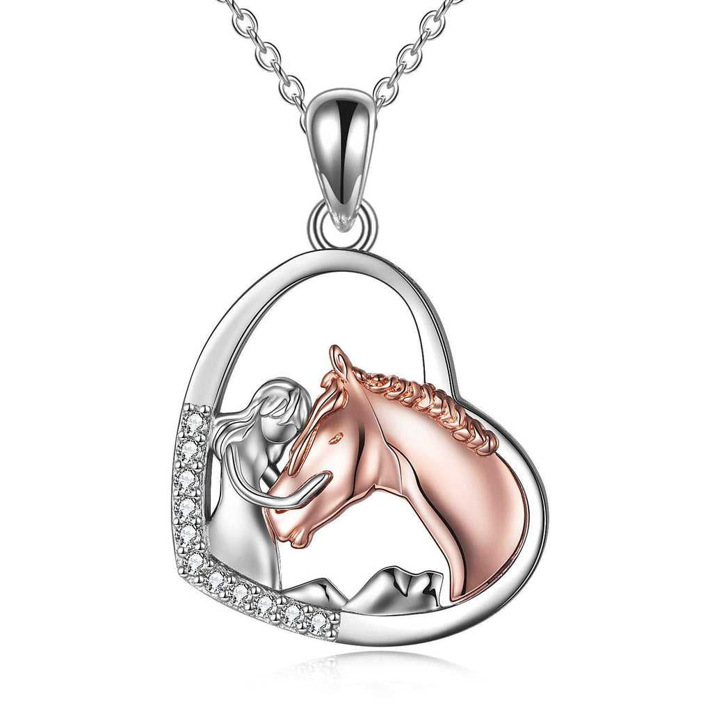 [Australia] - YFN Girl and Horse Necklace for Girls Sterling Silver Horse Jewellery Horse Gifts for Women Rose Horse with Girl Necklace 