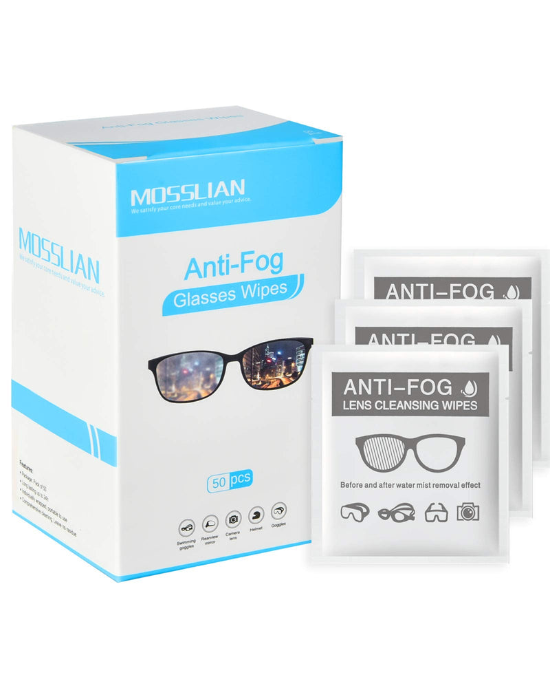 [Australia] - Anti Fog Glasses Wipes MOSSLIAN Lens Cleaning Wipes for Glasses, Smartphone, iPhone, Screens and Other Delicate Surfaces, Pack of 50 50 Count (Pack of 1) 