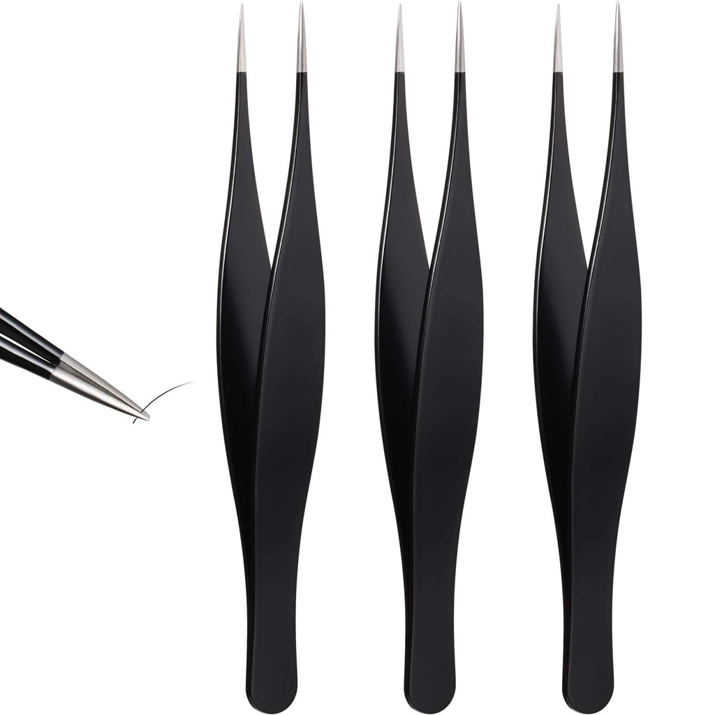 [Australia] - 3 Pieces Pointed Tweezers Ingrown Hair Tweezers Precision Needle Nose Pointed Tweezers Stainless Steel Blackhead Remover for Eyebrow Hair, Facial Hair Removal (Black) Black 