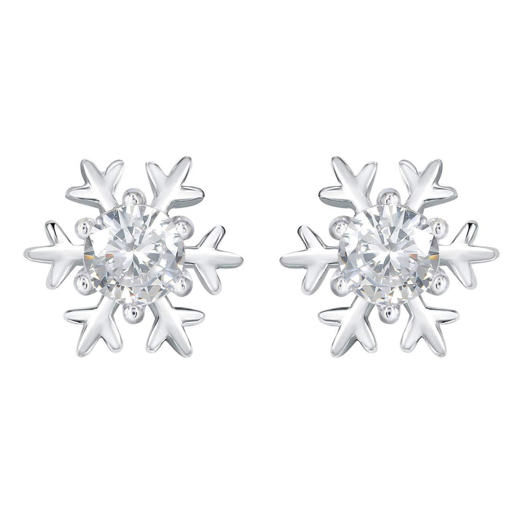 [Australia] - GALBLA Winter Christmas Snowflake White Cubic Zirconia Stud Earrings Cute 925 Sterling Silver for Women Girls 