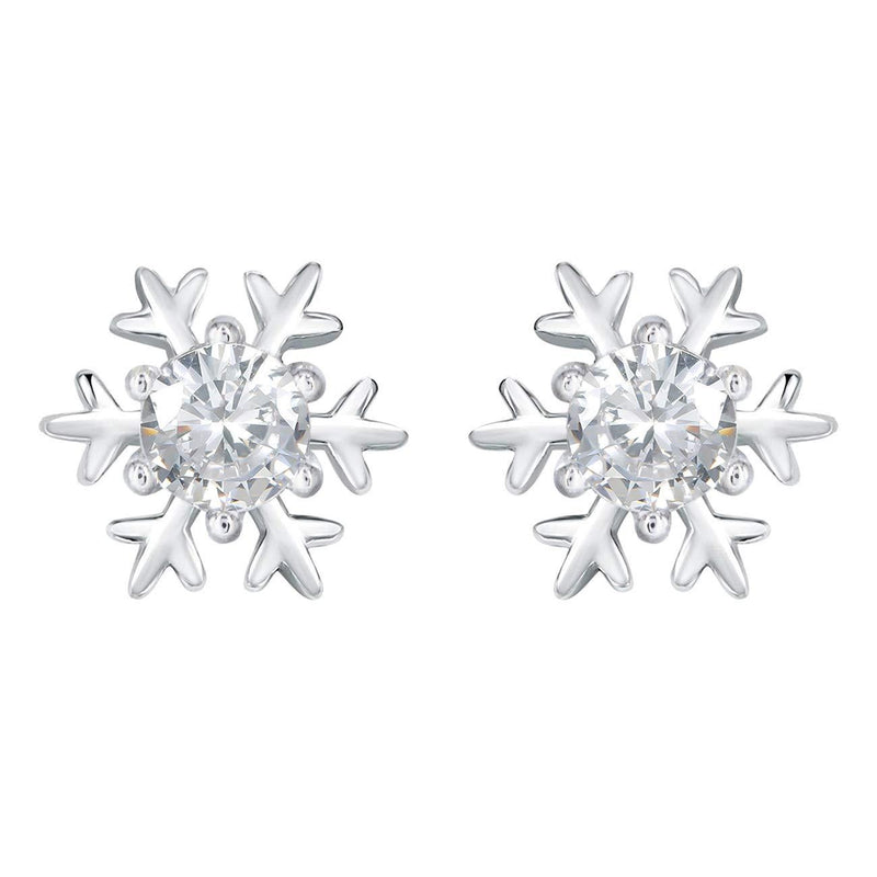 [Australia] - GALBLA Winter Christmas Snowflake White Cubic Zirconia Stud Earrings Cute 925 Sterling Silver for Women Girls 