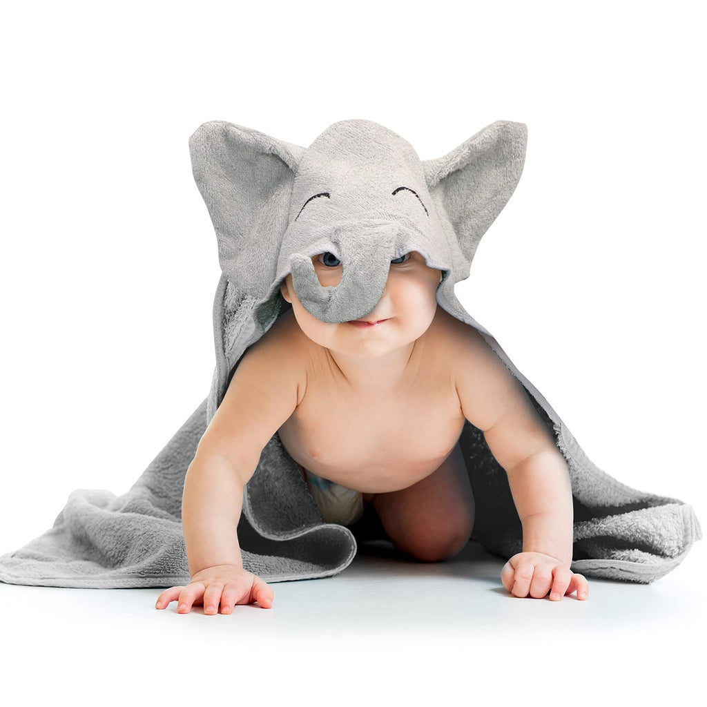 [Australia] - Organic Bamboo Hooded Baby Towel by Liname - Ultra Soft, Thick & Extra Absorbent Baby Towels with Hood for Newborns - Keeps Your Baby Warm & Cosy - Extra Large Baby Bath Towel for Infants & Toddlers Elephant 