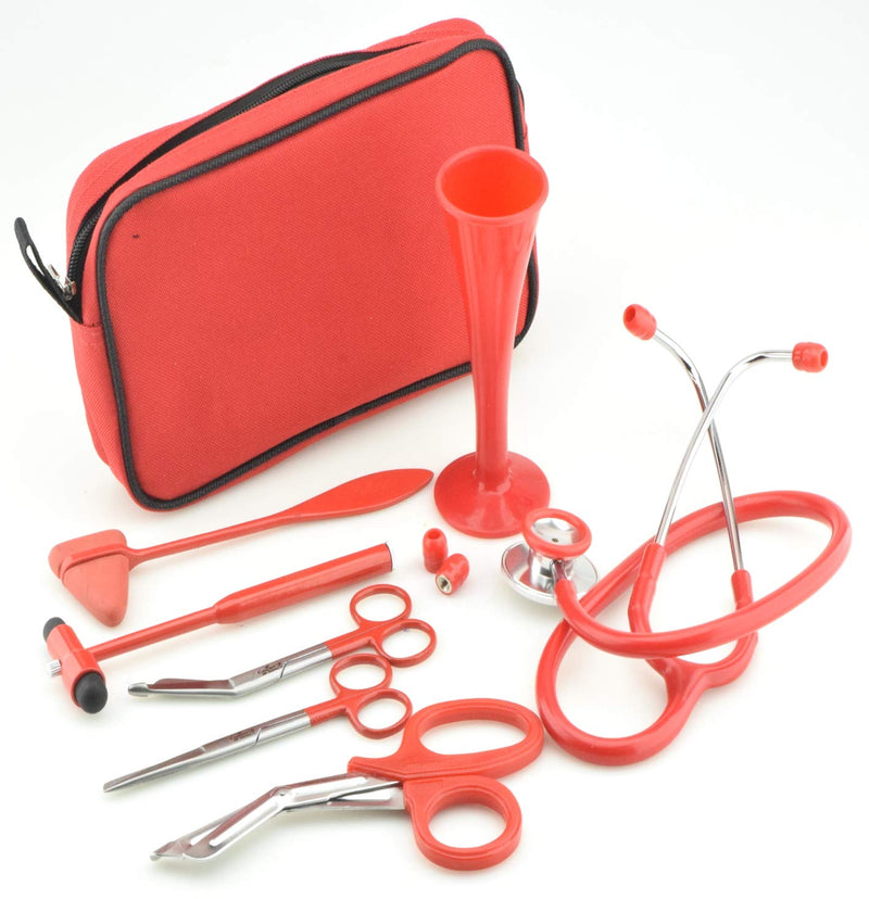[Australia] - 10 Pcs EMT Paramedic Doctor Nurse Diagnostic Stethoscope Scissors Set in Case Complete in 6 Colours (Red) Red 