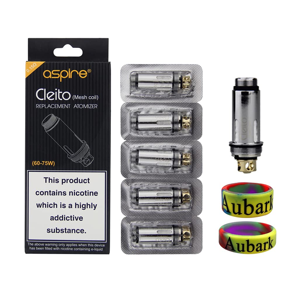 [Australia] - Aspire Cleito Mesh Coil 0.15ohm Replacement Atomizer Pack of 5, 2pcs Vapeband(1x 18mm Diameter +1x 22mm Diameter) Suitable for Most Types of Tanks 