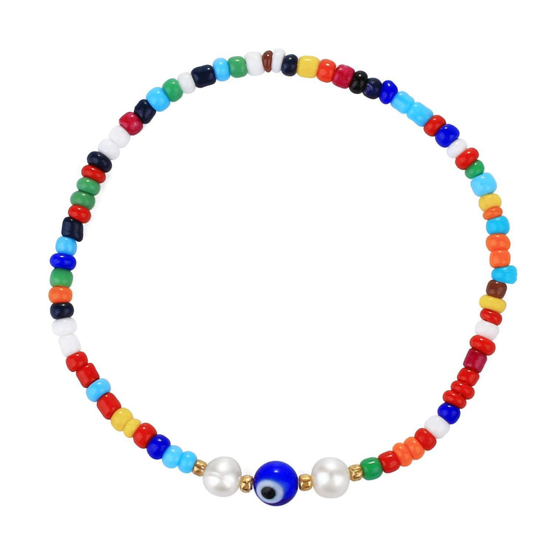 [Australia] - C·QUAN CHI Multicolor Rice Beaded Collar Necklace Natural Pearl Beads Choker Necklace Characteristic Eye Shape Necklace Unisex Fashion Jewelry Blue Eye 08a 