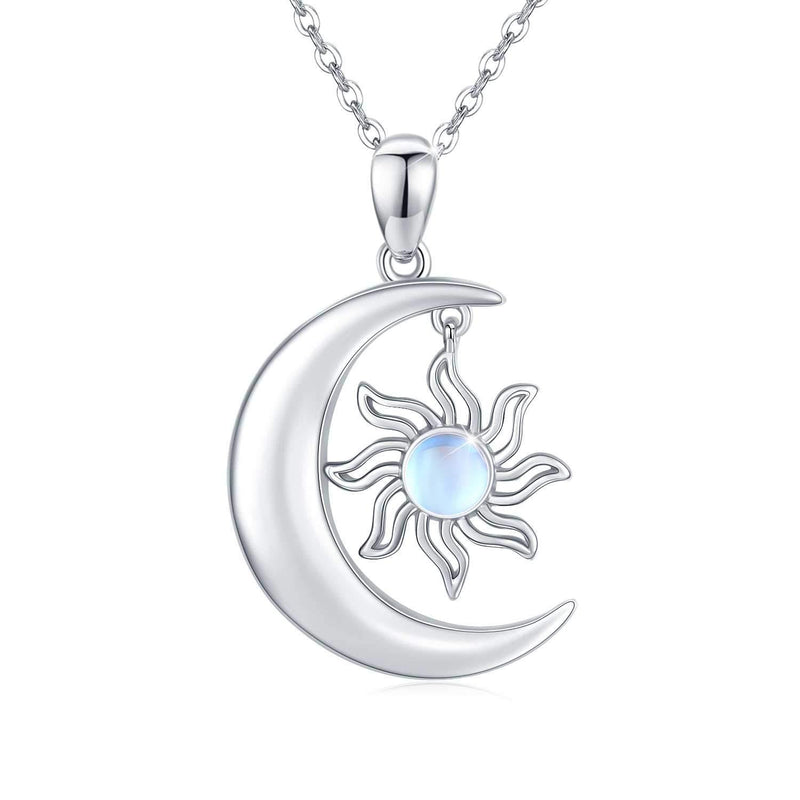[Australia] - Moonstone Necklace Moon Moonstone Pendant Sterling Silver Moon and Sun Pendant Moonstone Jewelry Gift for Women Girl Men Teen Boy 