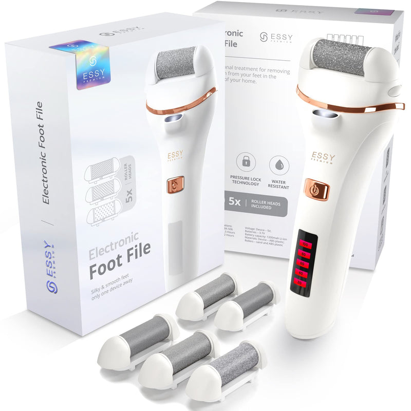 [Australia] - Electric Foot File Pedicure Feet Hard Skin Remover Foot Scraper Dry Dead Skin Remover Callus Exfoliator Rechargeable Feet Scrubber with 5 Replacement Rollers Foot Care Skin Removers 