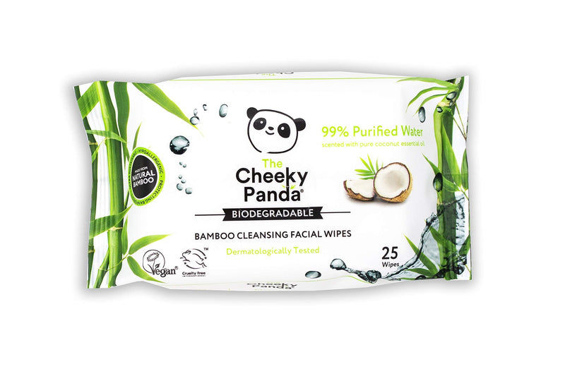 [Australia] - The Cheeky Panda – Facial Wipes, Coconut Scented | Pack of 25 Wipes | Make Up Remover, Hypoallergenic, Eco-Friendly, Super Soft, Kind to Skin & Sustainable 25 Count (Pack of 1) 