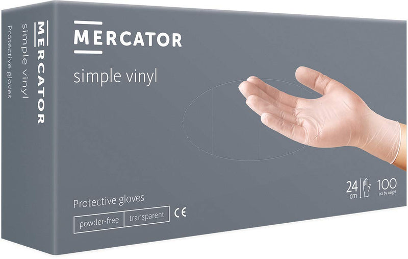 [Australia] - Vinyl Gloves Disposable Gloves Powder-Free Tear-Resistant Disposable Gloves Protective Gloves Transparent MERCATOR Simple Vinyl S - 100 Stück 