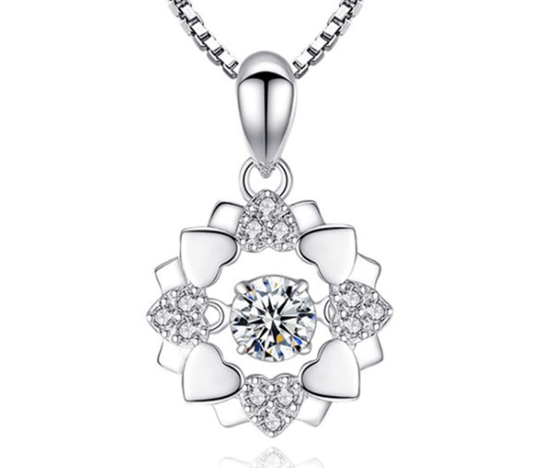 [Australia] - Sunnyshopday 925 Sterling Silver,Beating Diamond Heart,Flower and Diamond Heart.18 inches,Venice Box Chain Necklace Women Girls Jewelery Box 