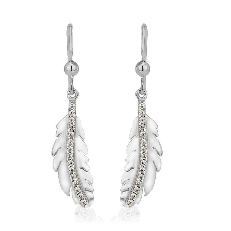 [Australia] - Vanbelle Sterling Silver Jewelry Feather Drop Earrings with Cubic Zirconia Stones and Rhodium Plated for Women and Girls 
