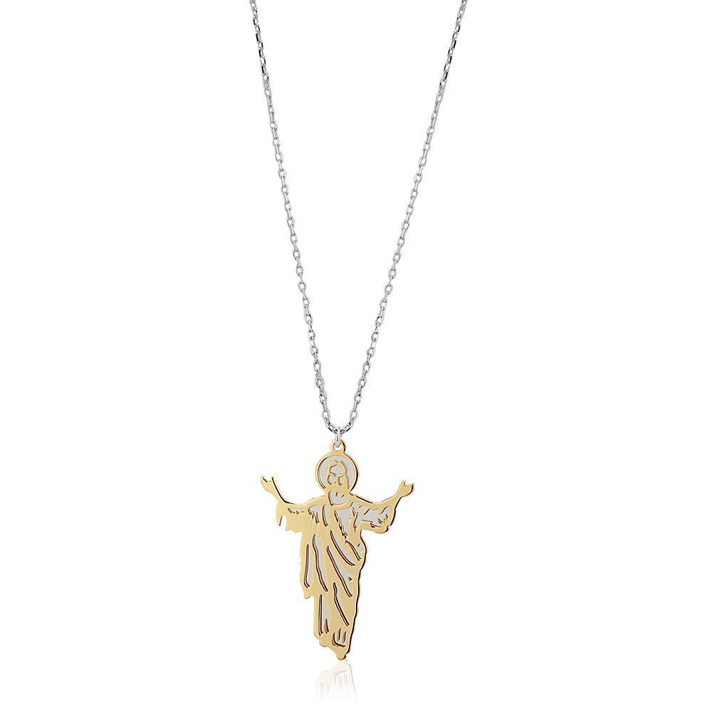 [Australia] - Vanbelle Sterling Silver Two Tone Jewelry Risen Jesus Pendant Necklace with Gold and Rhodium Plated for Women and Girls 