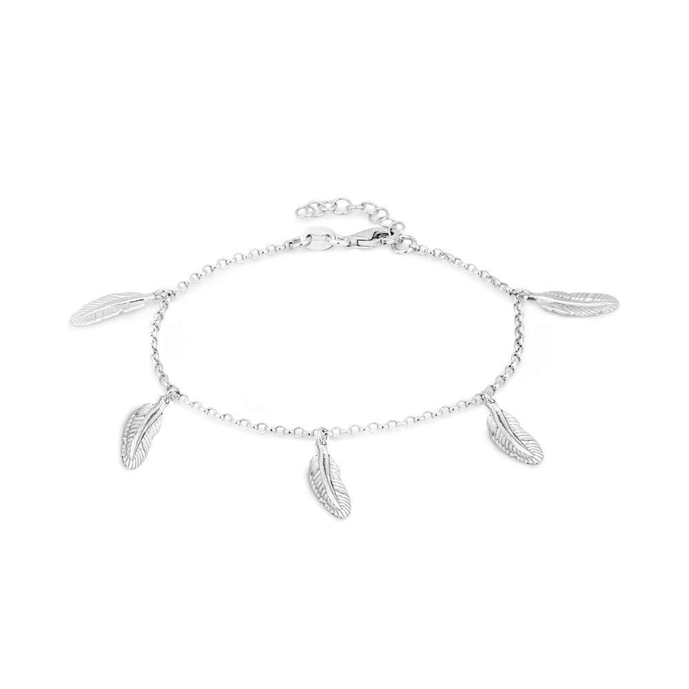 [Australia] - Vanbelle Sterling Silver Jewelry Dangling Multi-Feather Charm Bracelets with Rhodium Plating for Women and Girls 