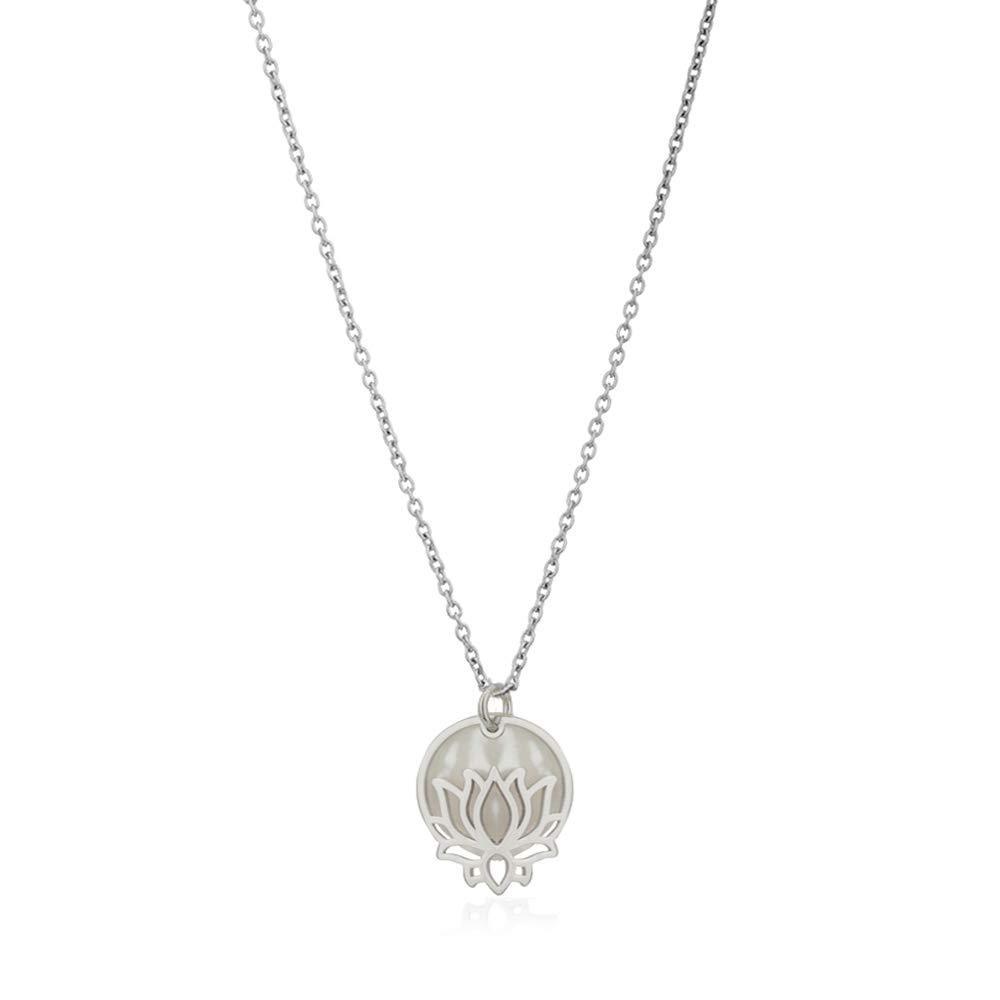 [Australia] - Vanbelle Sterling Silver Jewelry Lotus Pendant Necklace with Mother of Pearl and Rhodium Plated for Women and Girls 