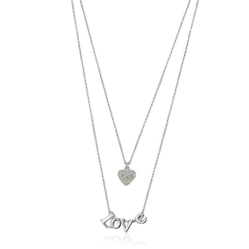 [Australia] - Vanbelle Sterling Silver Jewelry Double Layer Heart & LOVE Word Pendant Necklace for Women and Girls 