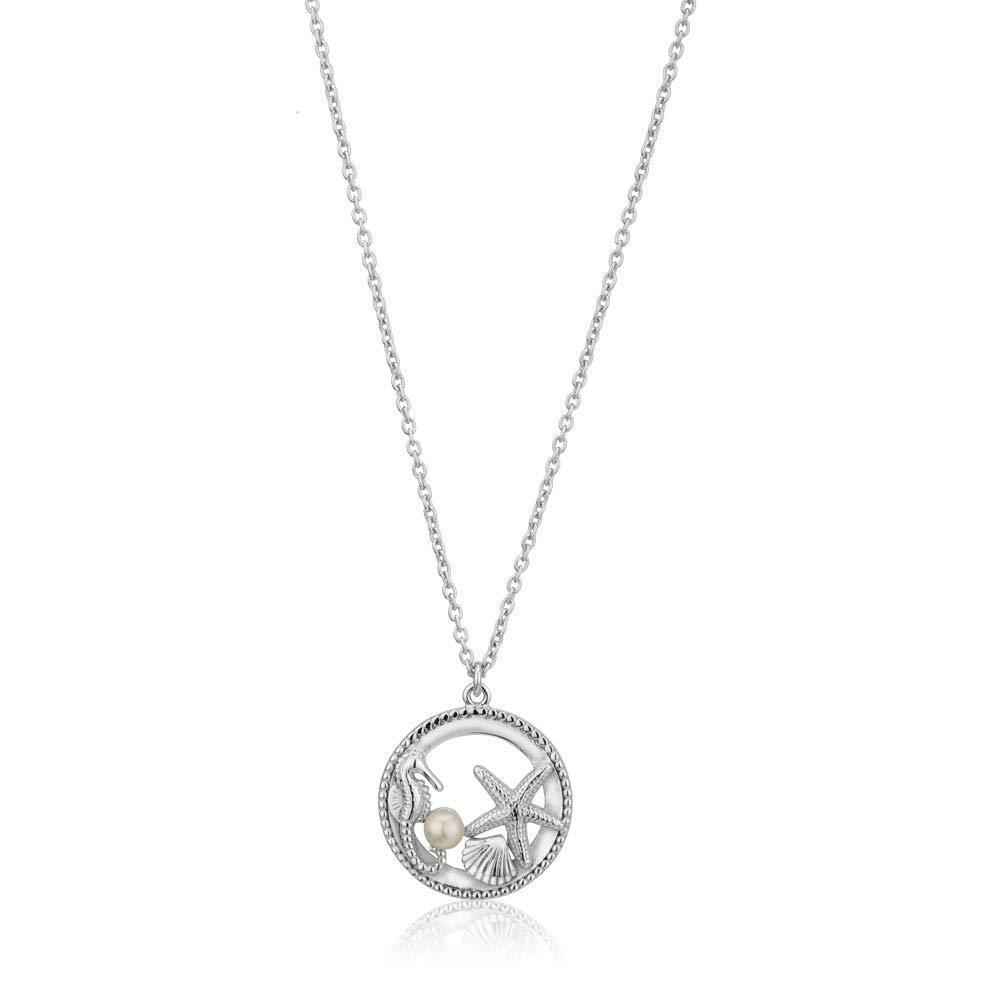 [Australia] - Vanbelle Sterling Silver Jewelry Sea-Theme Multi-Charm Pendant Necklace with Rhodium Plating for Women and Girls 