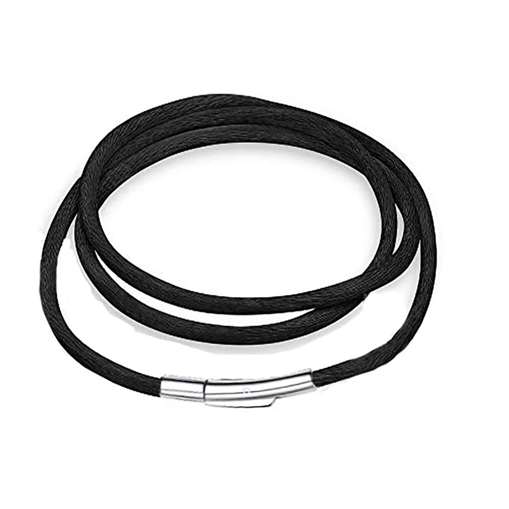 [Australia] - 2MM Black Silk Cord Chain Necklace Ultra thin stainless steel Men necklace rope Smooth quick dry hypoallergenic silk silver chain necklace for Women Girls boy Suitable for any pendant 14-36 inch 14.0 Inches 