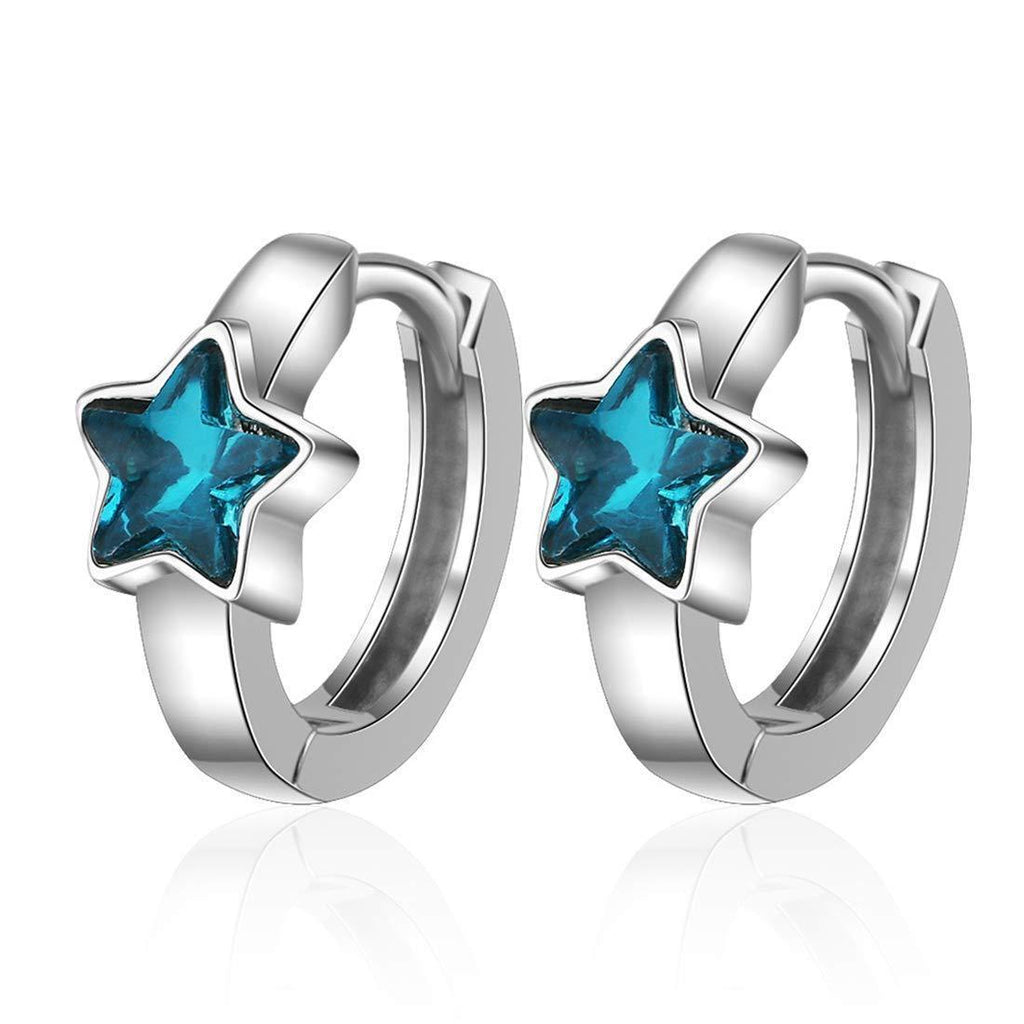 [Australia] - Ms. Swan 925 Sterling Silver Cubic Zirconia Blue Star Small Hoop Earrings for women and Girls,Kids,Teens Girls 