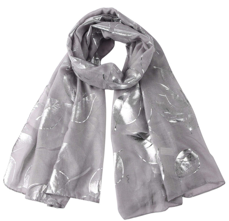 [Australia] - GFM® Leaves Abstract Floral Print Scarf (FP2) Lvs-s21-light Grey 
