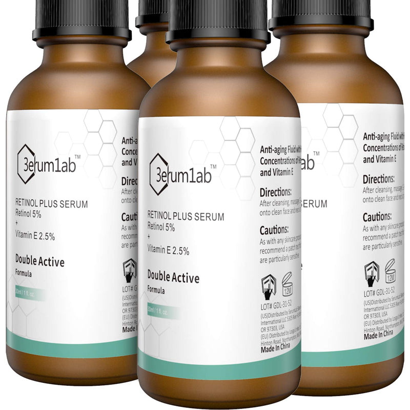 [Australia] - Retinol Serum High Strength for Face and Skin, Unique Double Active Ingredients of Retinol & Vitamin E, Synthetic Effect to Reduce Wrinkle, and Dark Circle (4 PACK) 4 PACK 