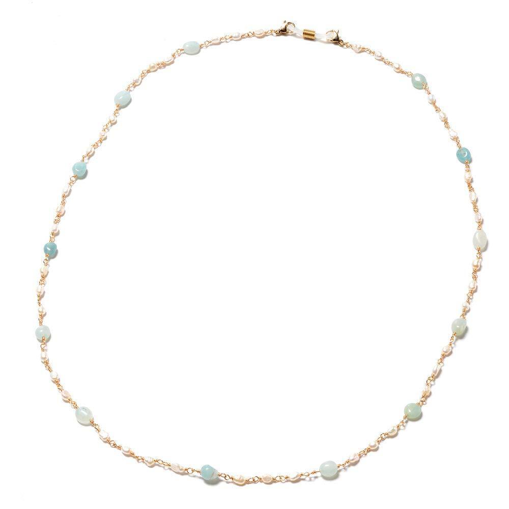 [Australia] - TJC Bead String Necklace for Women Size 28 Inches White Pearl and Aventurine Gift for Wife/Girl Friend/Mother June Birthstone 