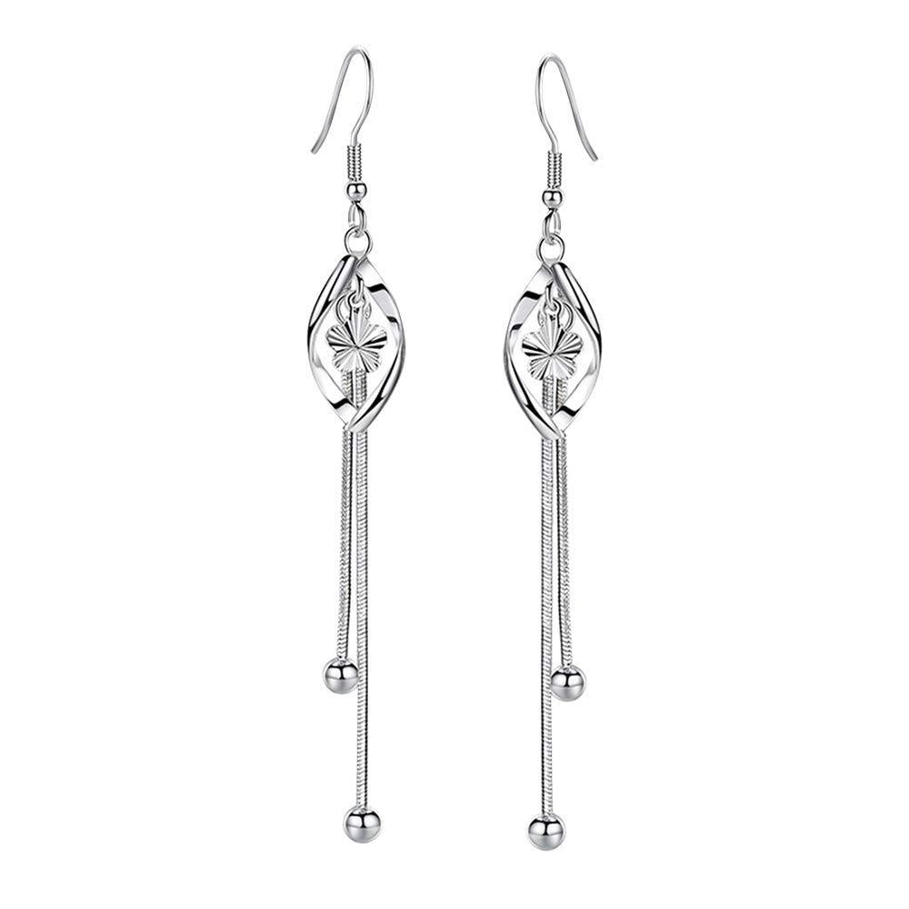 [Australia] - Ms.Swan 925 Sterling Silver Flower, Snowflake Tassel Dangle Elegant Long Hanging Earrings for Women and Girl, Bride 