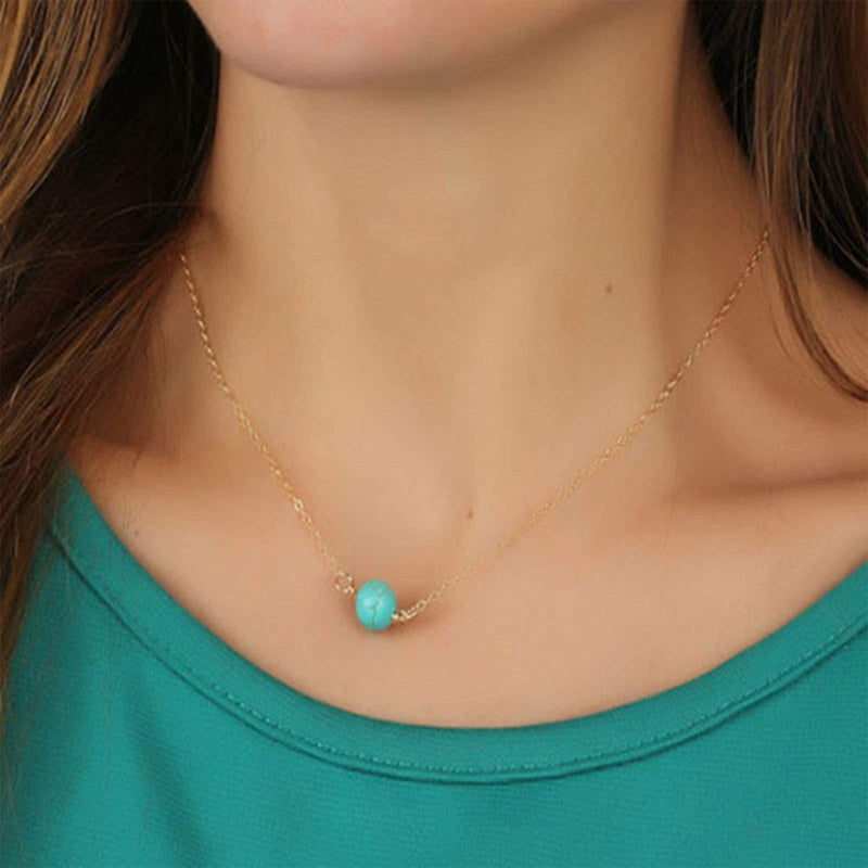 [Australia] - Yienate Dainty Turquoise Necklace Fashion Blue Turquoise Pendant Necklace Gold Chain Jewelry for Women and Girls 