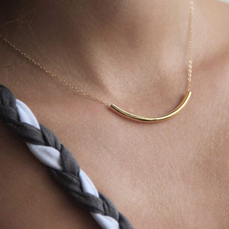 [Australia] - Yienate Dainty Curved Bar Necklace Curved Metal Bar Pendant Delicate Lariat Gold Clavicle Chain Necklace Jewelry Jewelry for Women and Girls 
