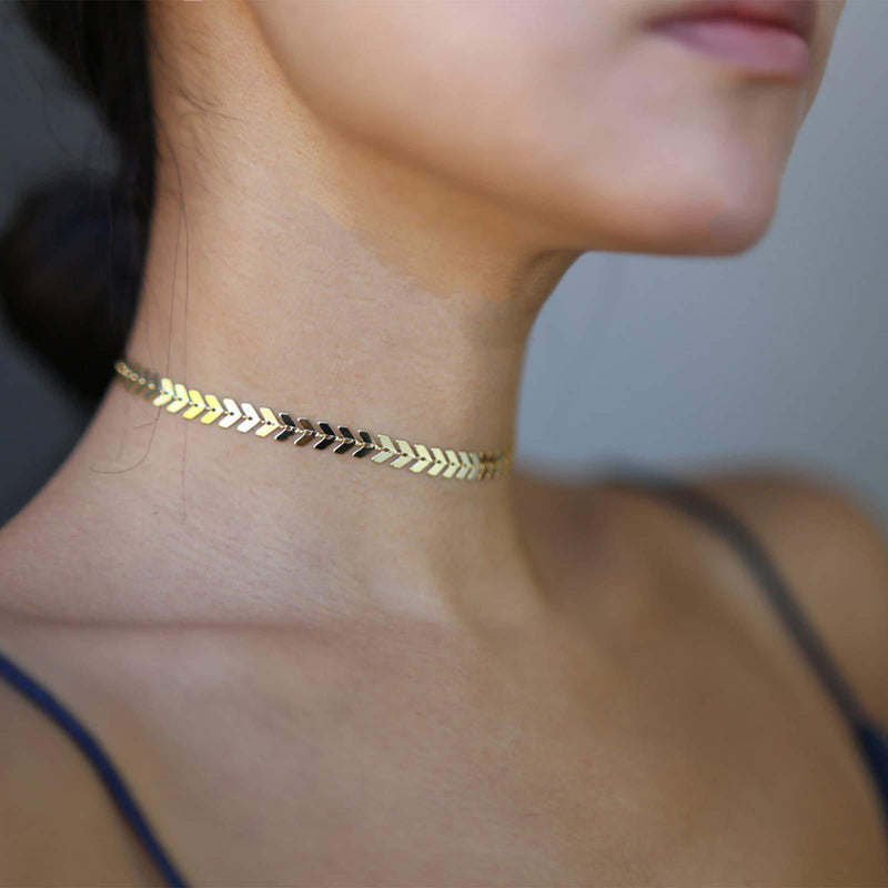 [Australia] - Yienate Fashion Dainty Chevron Necklace Choker Exquisite Gold Chain Boho Charm Necklace Jewelry Jewelry for Women and Girls 
