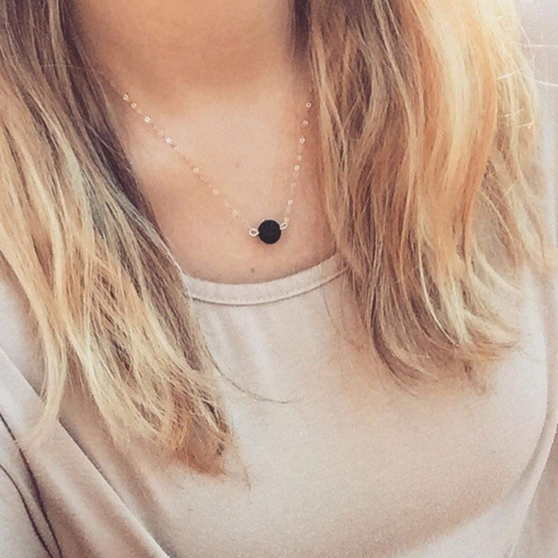 [Australia] - Yienate Fashion Lava Stone Necklace Gold Chain Dainty Volcanic Stone Ball Round Bead Pendant Jewelry Accessories Jewelry for Women and Girls 