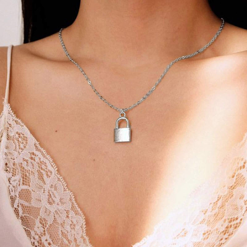 [Australia] - Yienate Silver Dainty Lock Necklace Padlock Pendant Fashion Charm Minimalist Necklace Jewelry for Women and Girls 