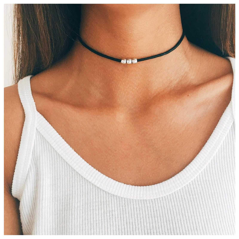 [Australia] - Yienate Fashion Black Velvet Choker Necklace Chain Exquisite Bead Pendant Charm Minimalist Necklace Jewelry for Women and Girls (Silver) Silver 